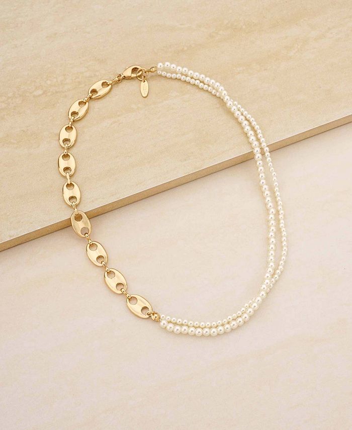 ETTIKA 18K Gold Plated Link Chain and Cultured Freshwater Pearl Beaded ...