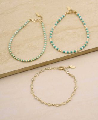 Turquoise and Imitation Pearl Anklet Set