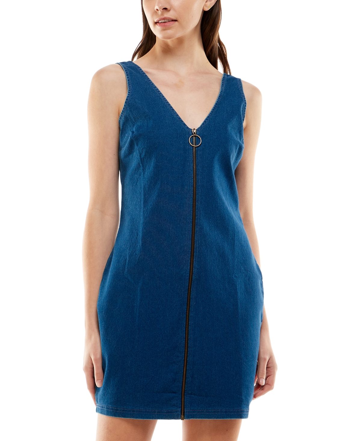 Derek Heart Juniors' Zipfront Denim Dress In Mid Blue ModeSens