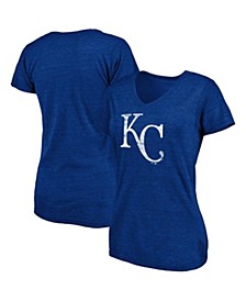 Women's Branded Heathered Royal Kansas City Royals Core Weathered Tri-Blend V-Neck T-shirt