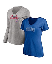 Women's Branded Royal, Heathered Gray Chicago Cubs Team V-Neck T-shirt Combo Set