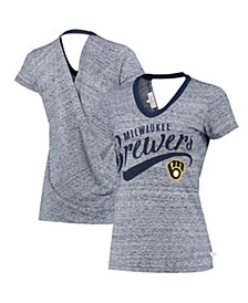 Women's Navy Milwaukee Brewers Hail Mary V-Neck Back Wrap T-shirt