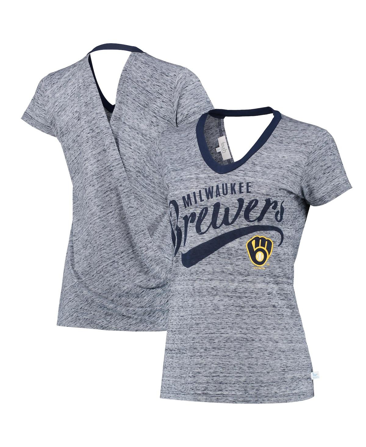 Women's Touch Navy Milwaukee Brewers Hail Mary V-Neck Back Wrap T-shirt - Navy
