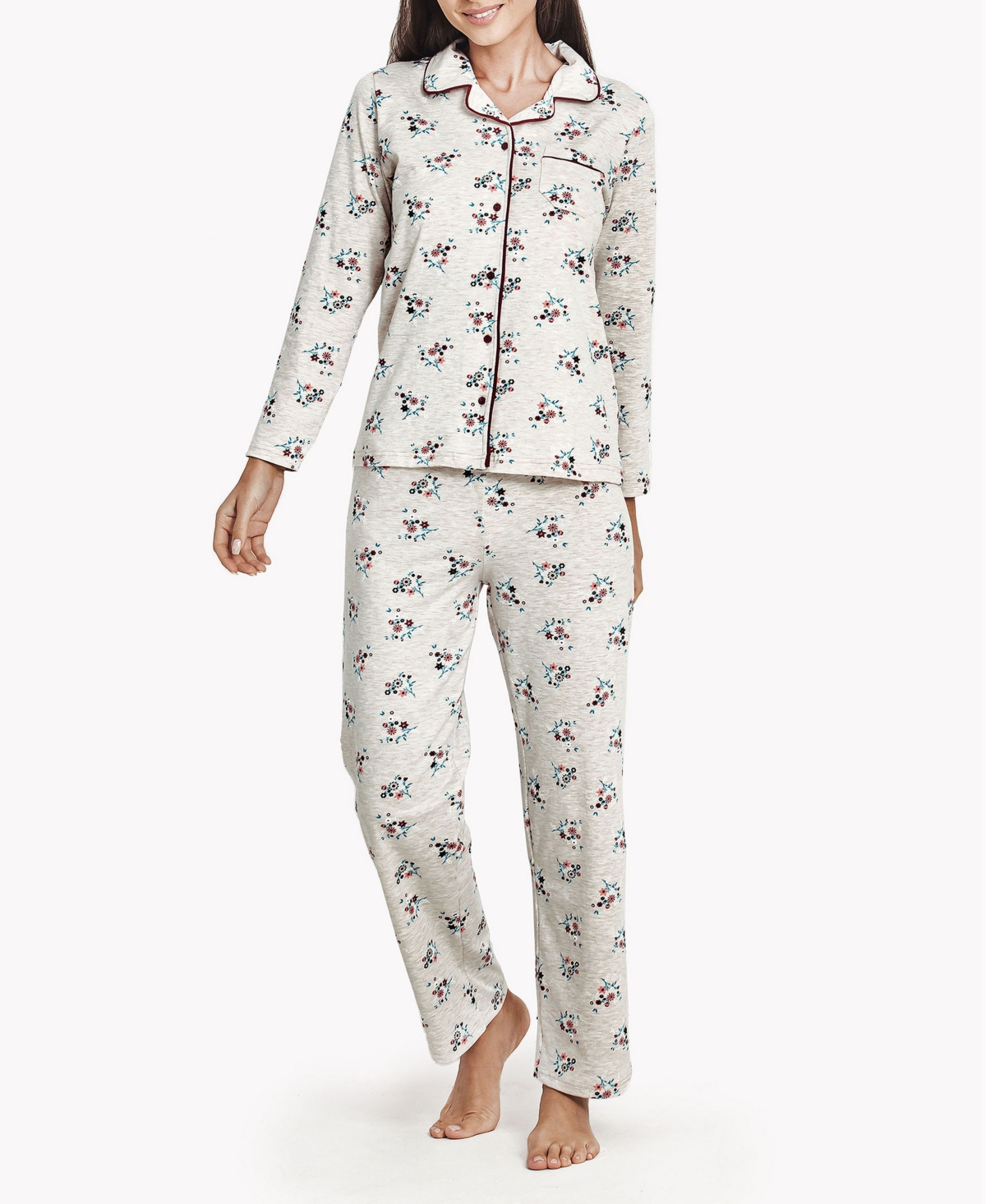 Women's Flower Bouquet Soft Long-Sleeve Pajama Set - Multi