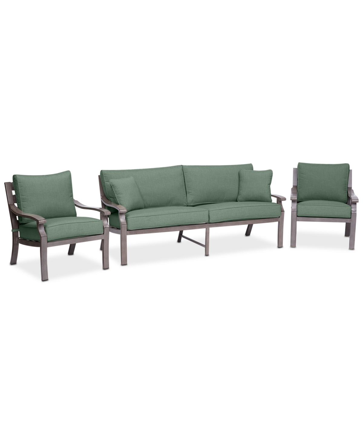 Shop Agio Tara Aluminum Outdoor 3-pc. Seating Set (1 Sofa & 2 Club Chairs), Created For Macy's In Outdura Grasshopper