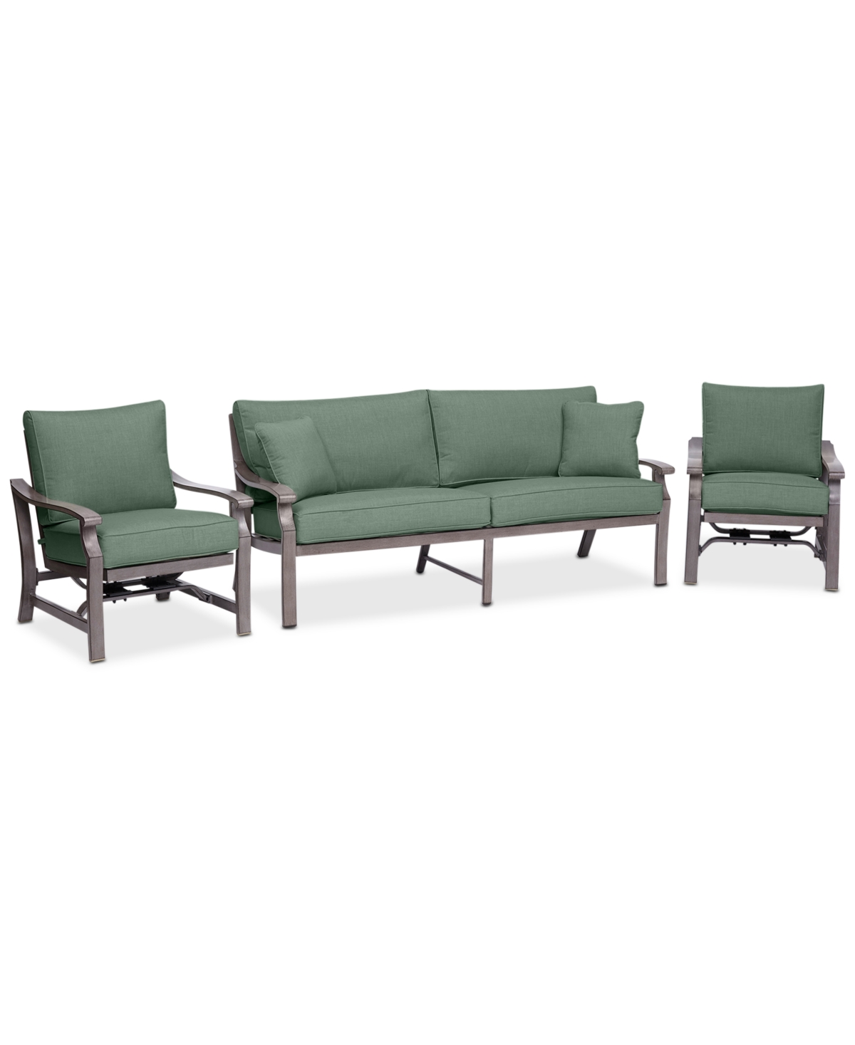 Shop Agio Tara Aluminum Outdoor 3-pc. Seating Set (1 Sofa & 2 Rocker Chairs), Created For Macy's In Outdura Grasshopper