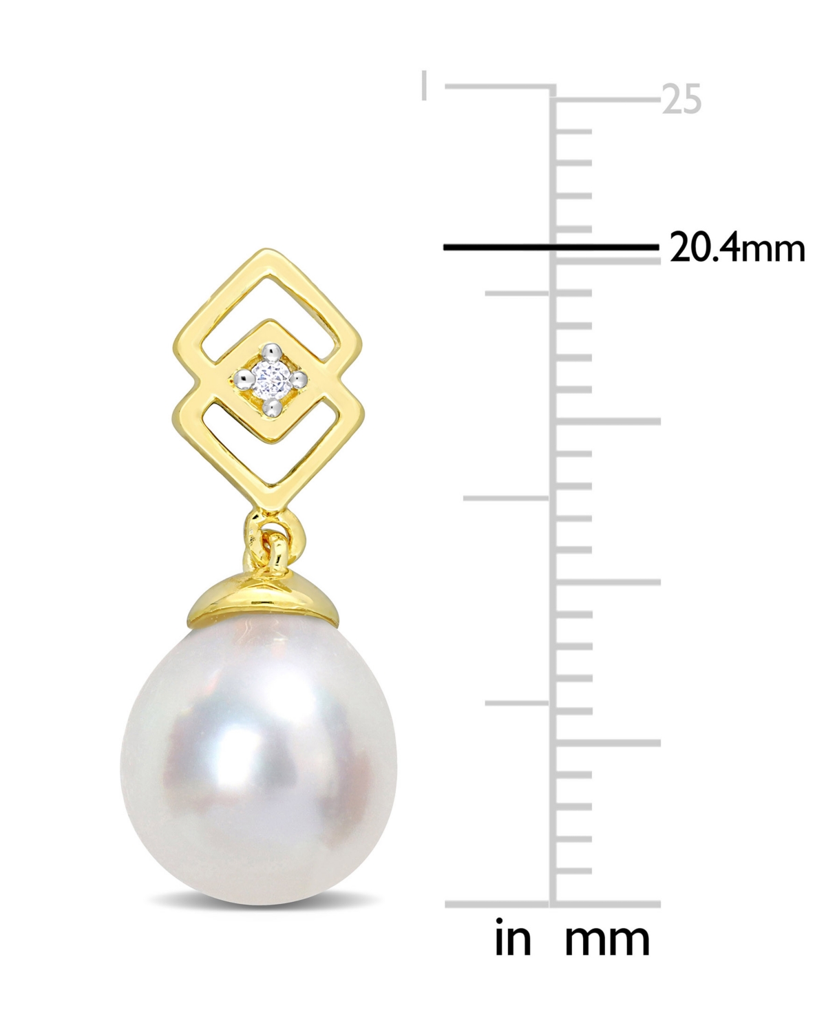 Cultured South Sea Oval Pearl (8-9mm) & White Topaz Accent Drop Earrings in Gold-Tone Sterling Silver