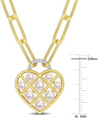 Cultured Freshwater Pearl (3-1/2 - 5mm) & Diamond Accent 18" Heart Pendant Necklace in Gold-Tone Plated Sterling Silver