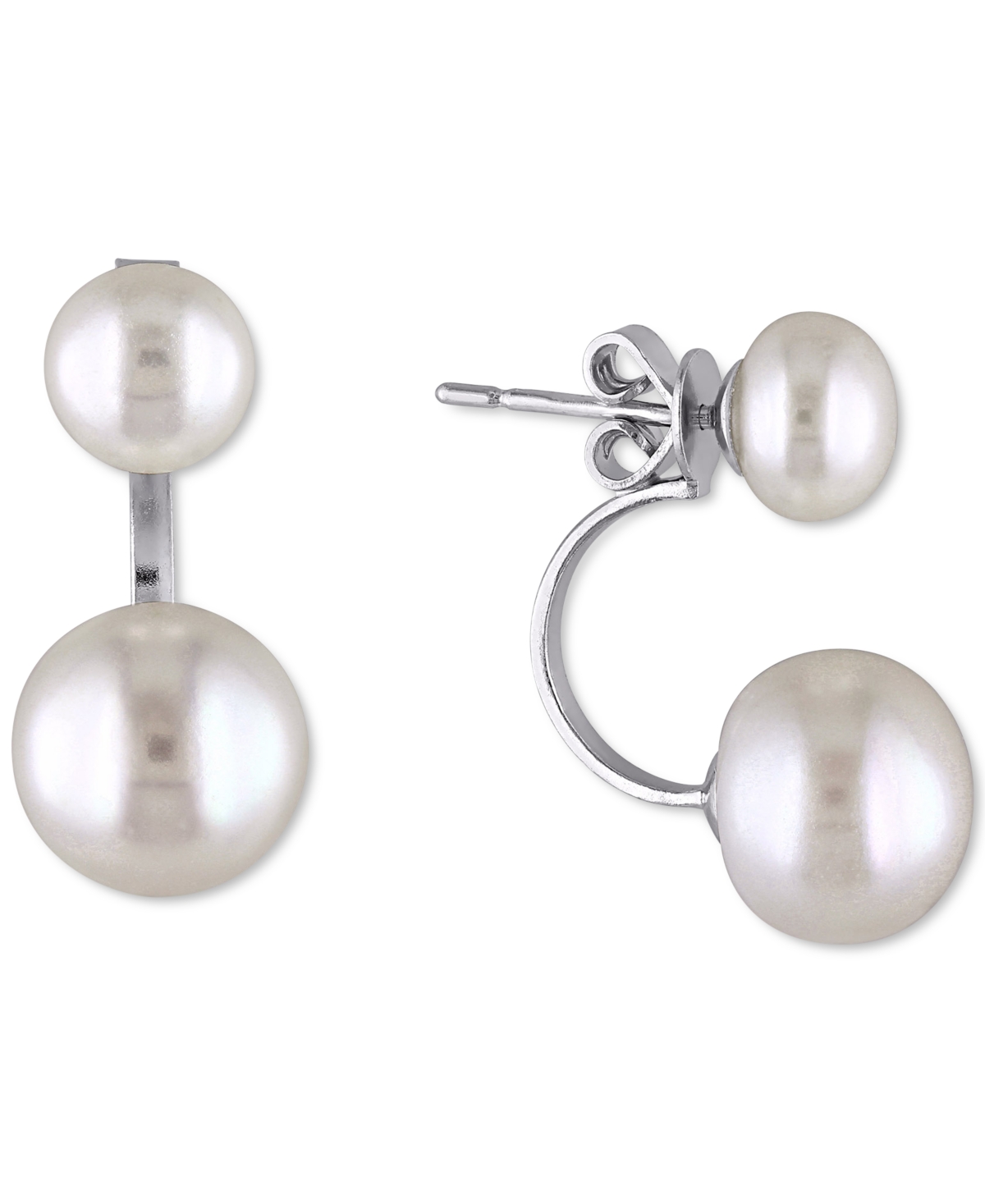 Cultured Freshwater Pearl (7 & 10-1/2mm) Earring Jackets in Sterling Silver - Silver
