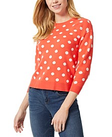 Women's Dots Jacquard Sweater with Three Quarter Sleeves