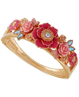 GUESS - Gold-Tone Crystal Flower Garden Hinge Cuff Bracelet