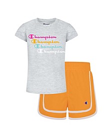 Little Girls Short Sleeve T-shirt and Woven Shorts Set, 2 Piece