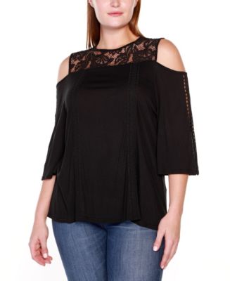売れ筋商品|||ベルディーニ カットソー トップス レディース Plus Size Black Label Embroidered Cold-Shoulder Knit Top Black Multi Belldini Plus Size Black Label Embroidered Cold-Shoulder