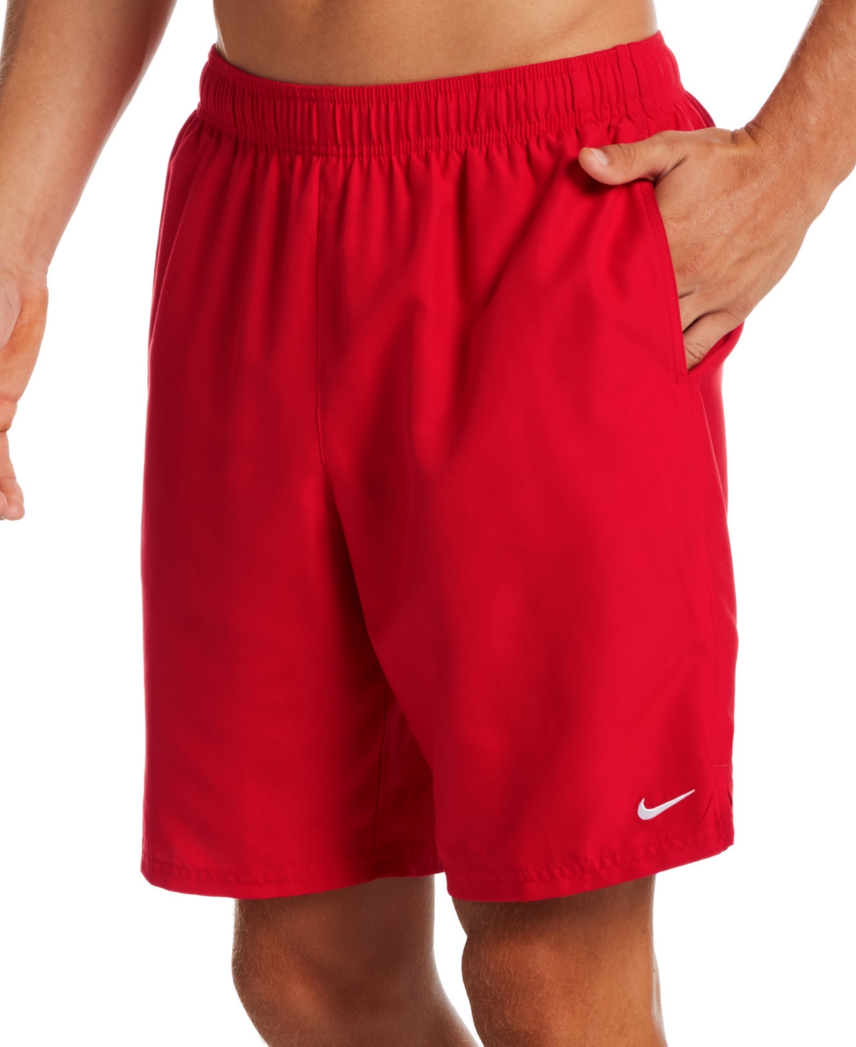 Shop Nike Men's Big & Tall Essential Lap Dwr Solid 9" Swim Trunks In University Red