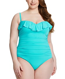 Plus Size Kore Shirred Ruffle Bandeau One-Piece Swimsuit