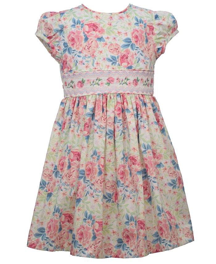 Bonnie Jean Little Girls Floral Poplin Smocked Insert Dress - Macy's