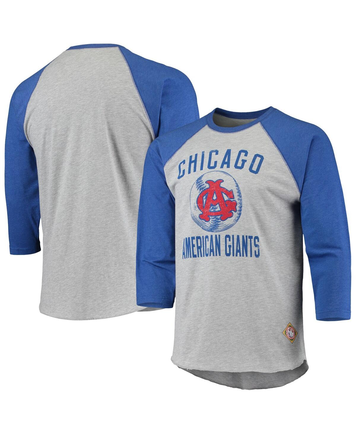 Shop Stitches Men's  Heather Gray, Royal Chicago American Giants Negro League Wordmark Raglan 3/4 Sleeve T In Heathered Gray,royal