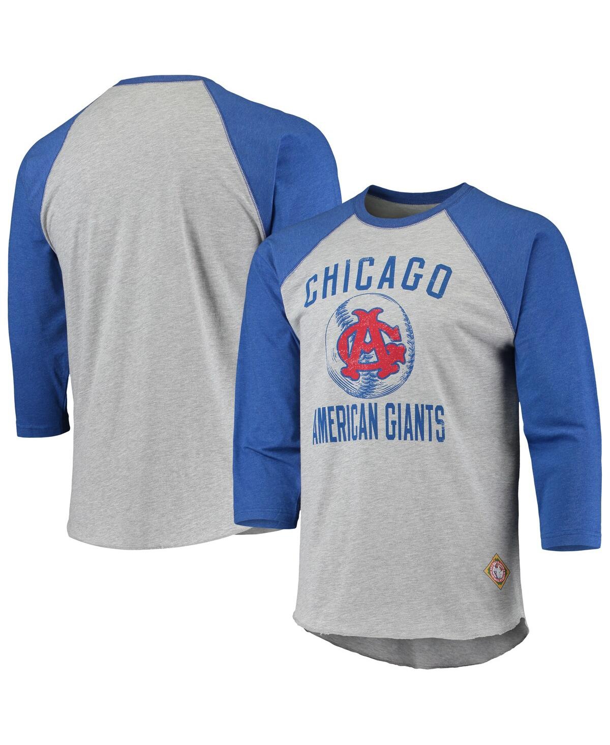 Stitches Heathered Gray/royal Chicago American Giants Negro League Wordmark Raglan 3/4-sleeve T-shir In Heathered Gray,royal