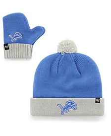 Infant Unisex '47 Blue, Gray Detroit Lions Bam Bam Cuffed Knit Hat with Pom and Mittens Set