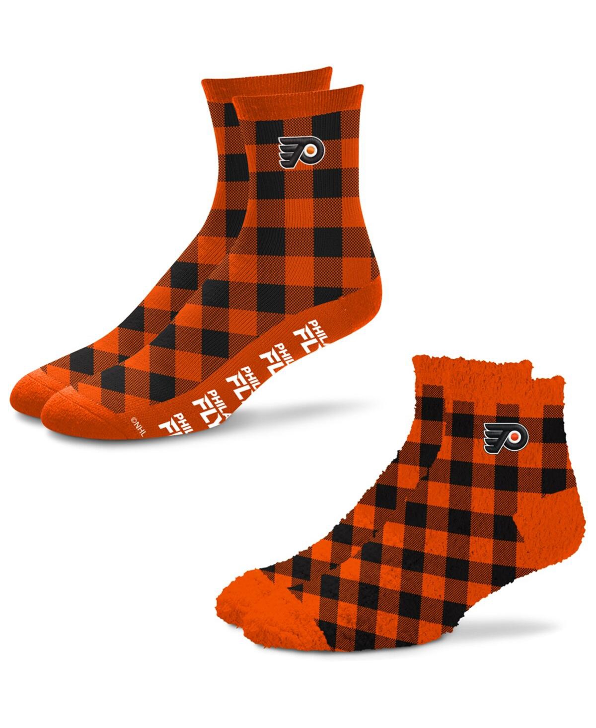 Men's and Women's For Bare Feet Philadelphia Flyers 2-Pack His & Hers Cozy Ankle Socks - Multi