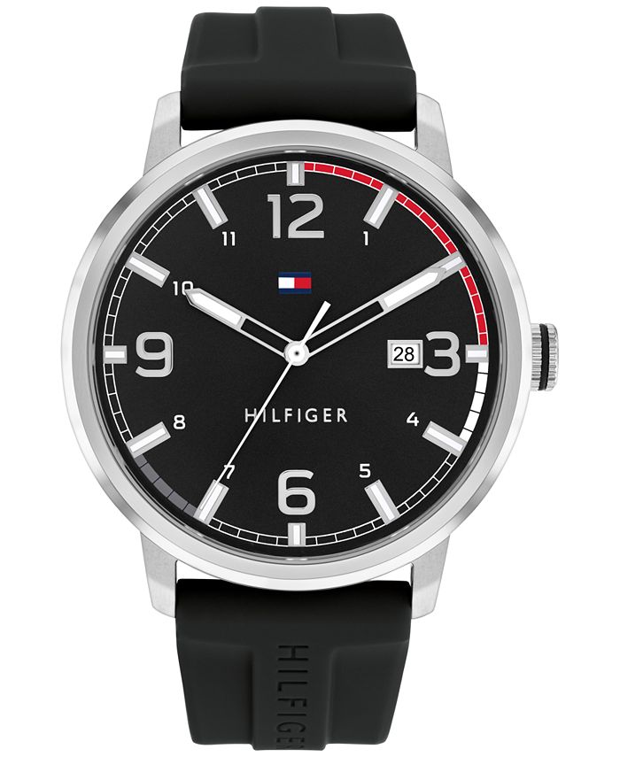Tommy Hilfiger Men's Black Silicone Strap Watch 46mm, Created for