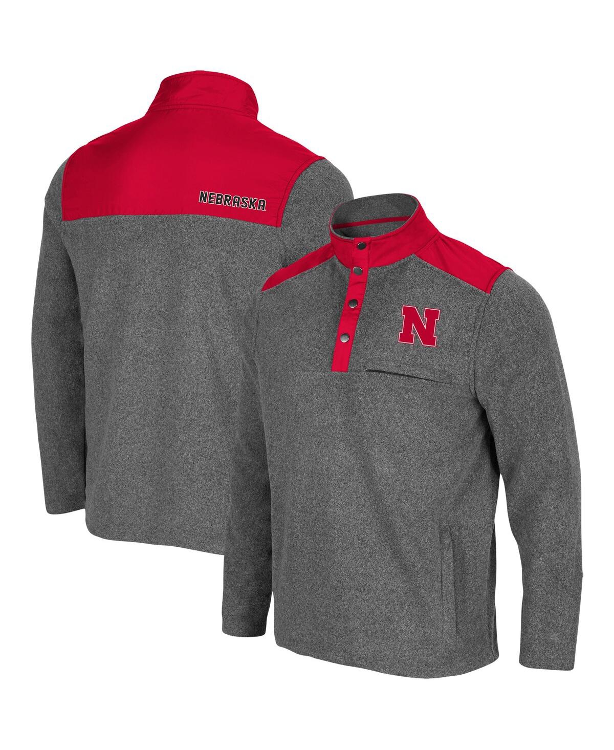 COLOSSEUM MEN'S COLOSSEUM HEATHERED CHARCOAL AND SCARLET NEBRASKA HUSKERS HUFF SNAP PULLOVER