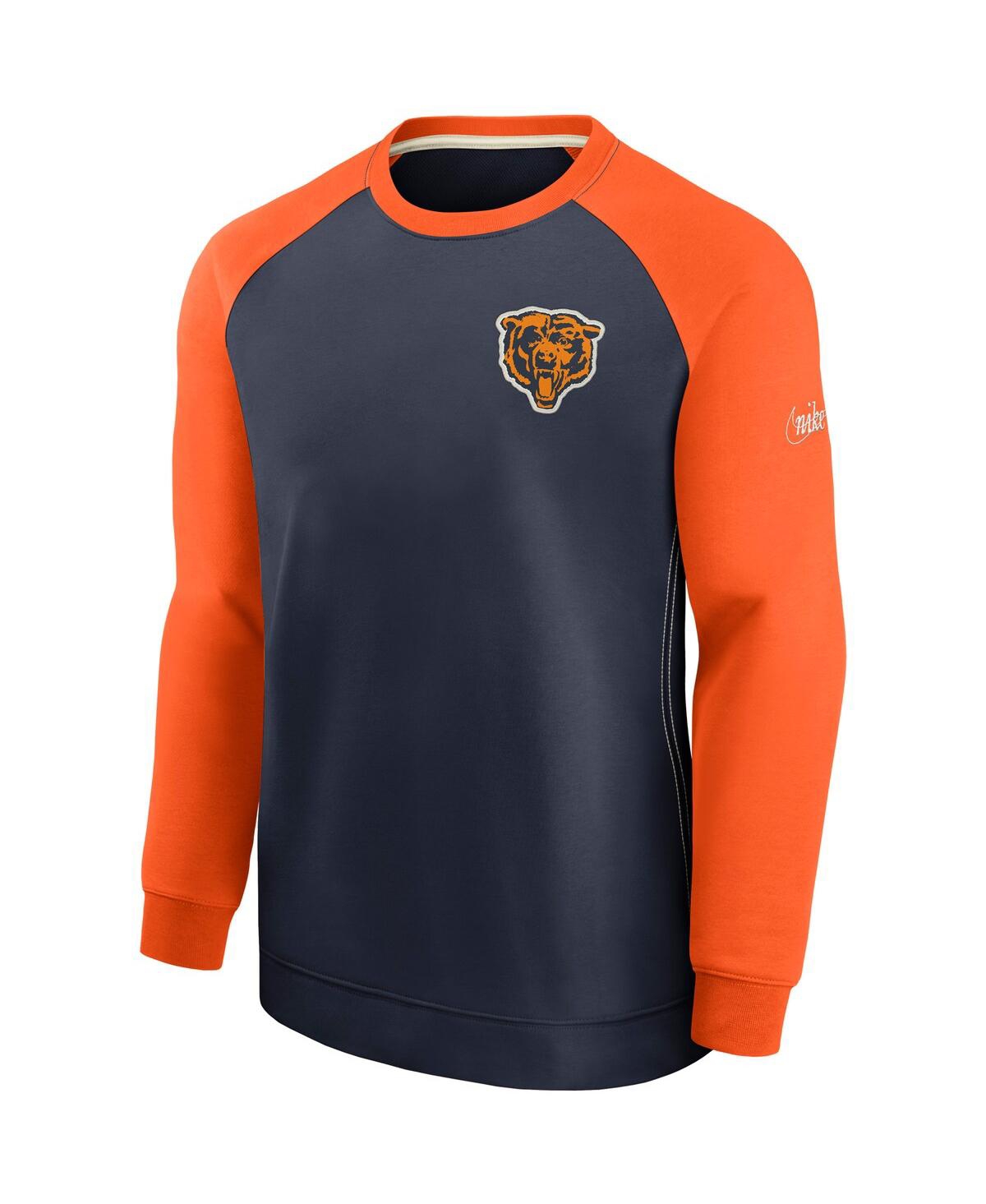 Shop Nike Men's  Navy, Orange Chicago Bears Historic Raglan Crew Performance Sweater In Navy,orange