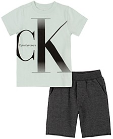 Toddler Boys  Monogram T-shirt and Logo-stripe Terry Shorts, 2 Piece Set