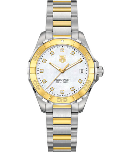 TAG Heuer Women's Swiss Aquaracer Diamond Accent 18k Gold-Capped Stainless Steel Bracelet Watch 32mm WAY1351.BD0917