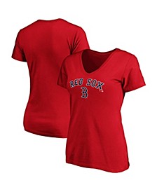 Women's Branded Red Boston Red Sox Team Logo Lockup V-Neck T-shirt