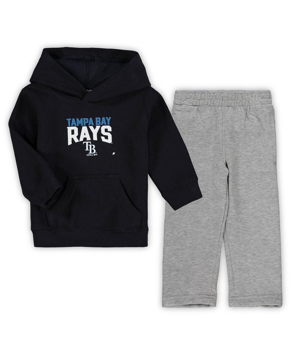 Outerstuff Babies' Toddler Boys Navy, Heather Gray Tampa Bay Rays Fan Flare Fleece Hoodie And Pants Set In Navy,heathered Gray