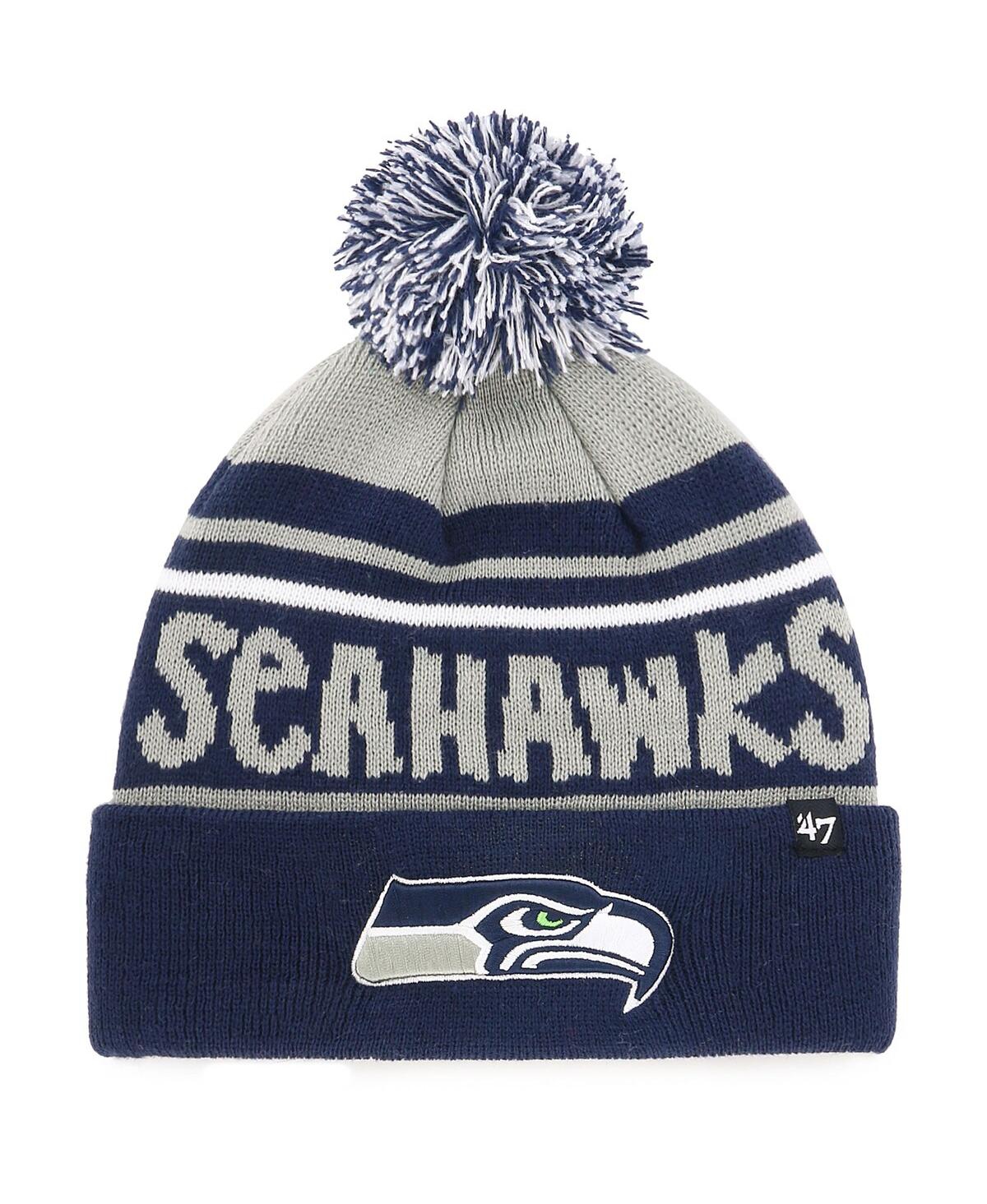 47 Brand Kids' Big Boys ' Gray, College Navy Seattle Seahawks Playground Cuffed Knit Hat With Pom In Gray,college Navy