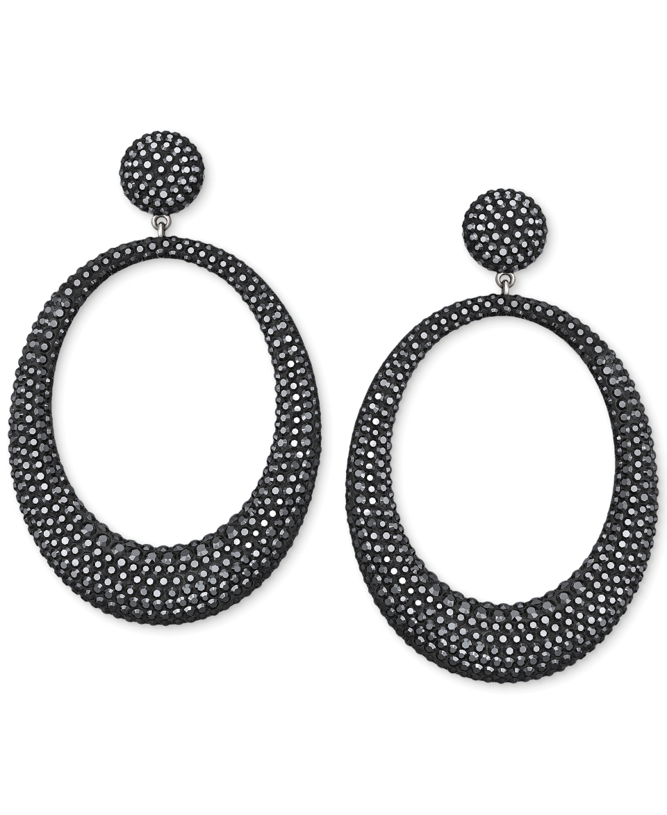 Swarovski Hematite Tone Crystal Large Hoop Drop Earring   Jewelry
