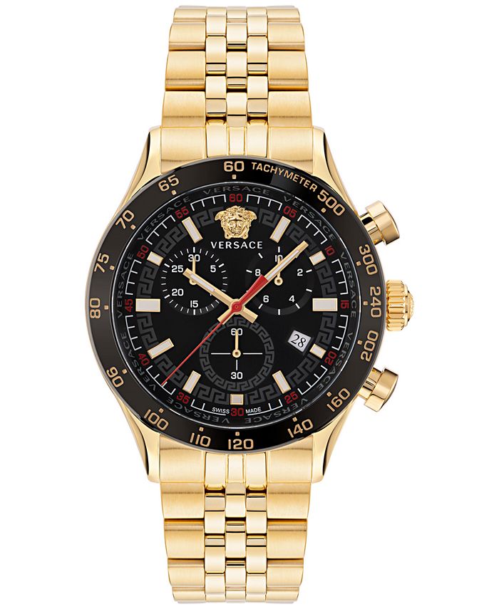 Versace - Men's Swiss Chronograph Hellenyium Gold Ion Plated Bracelet Watch 44mm