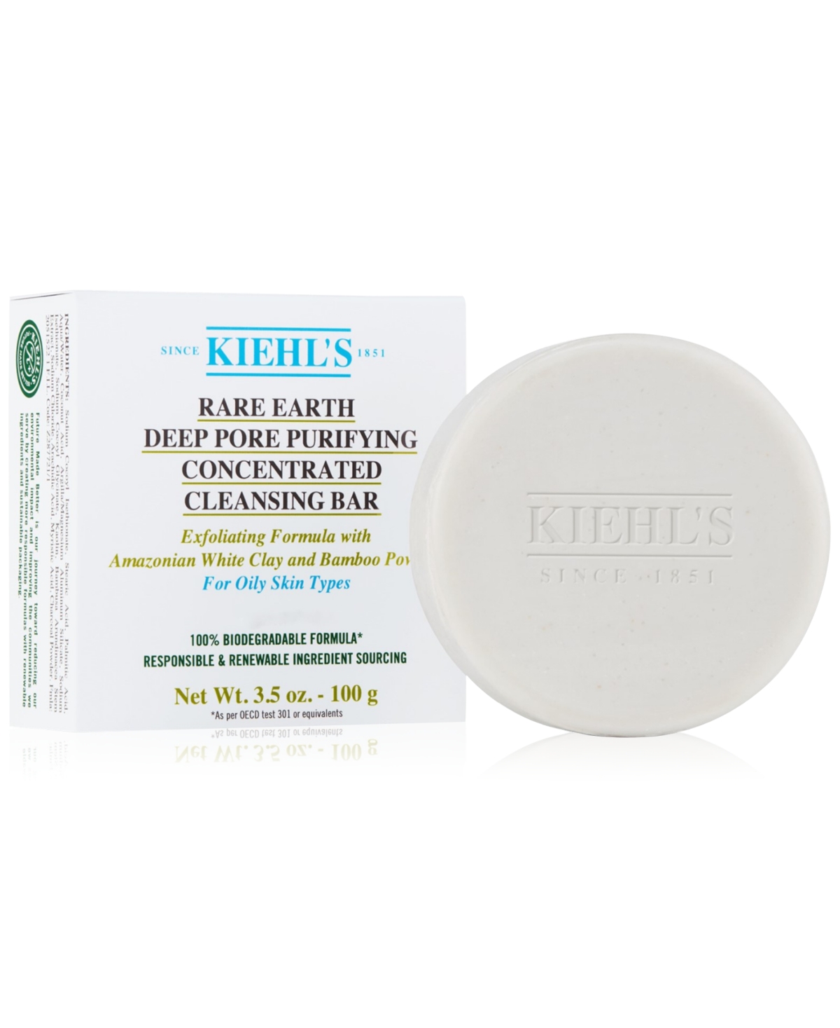 Kiehl's Since 1851 1851 Rare Earth Deep Pore Purifying Concentrated Cleansing Bar, 3.5 Oz.