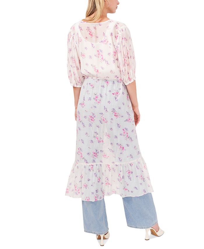 Vince Camuto Floral-Print Puff-Sleeve Duster - Macy's