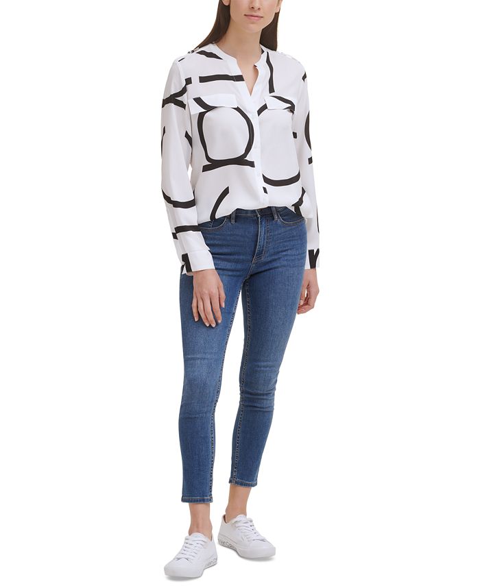 Calvin Klein Long Sleeve Logo - Front Button Macy\'s Blouse