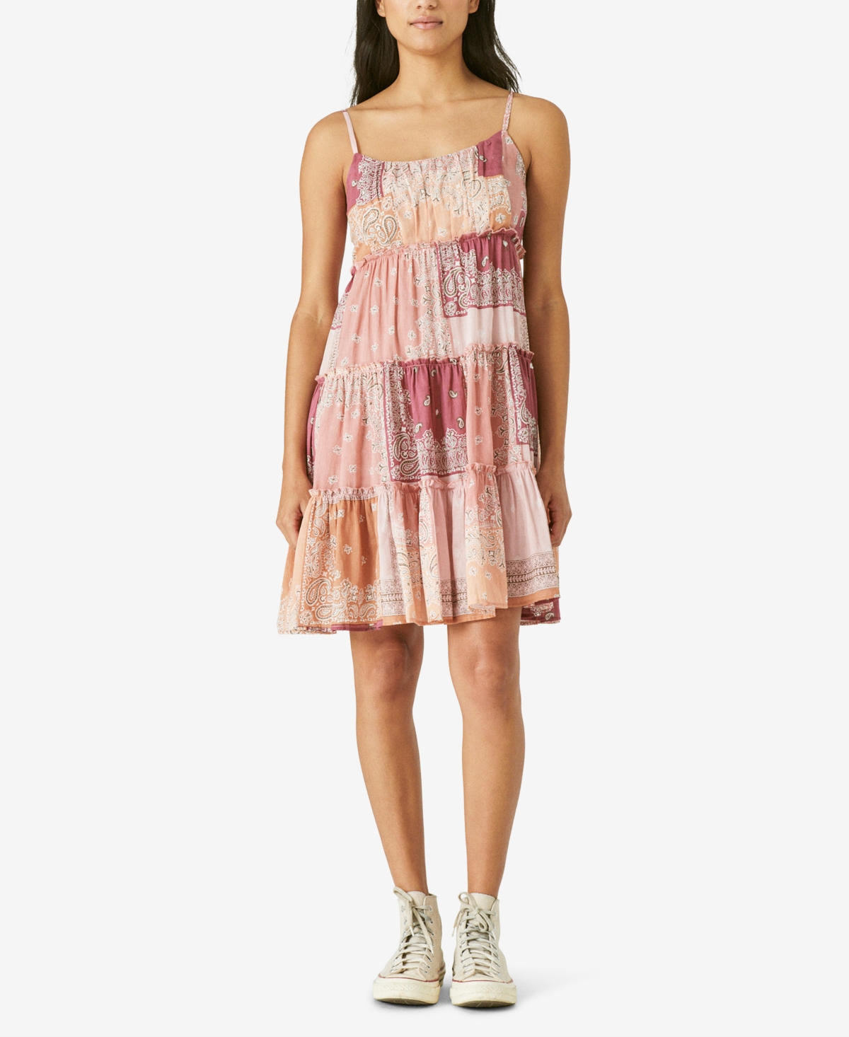 Lucky Brand Cotton Patchwork-print A-line Dress In Pink Multi