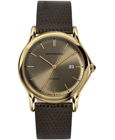 Emporio Armani Men's Swiss Automatic Dark Brown Leather Strap Watch 42mm ARS3004