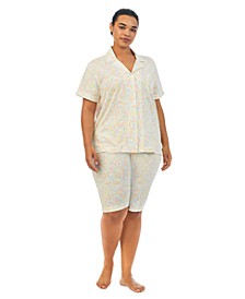 Plus Size Notch-Collar & Bermuda Pajama Shorts Set