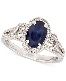 Sapphire (1-1/2 ct. t.w.) & White Sapphire (1/3 ct. t.w.) Vintage Look Halo Ring in Sterling Silver (Also in Emerald & Ruby)