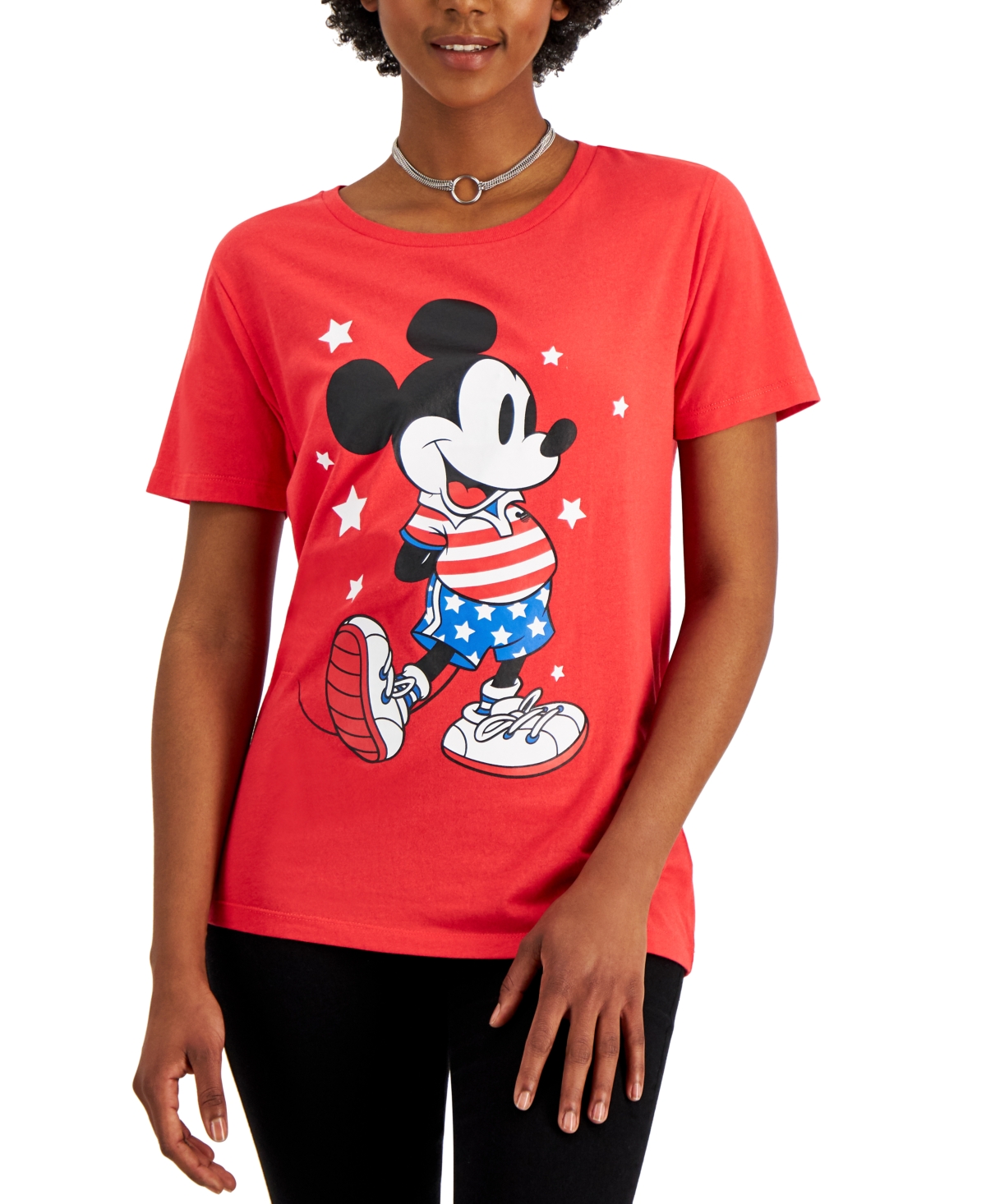 Disney Juniors' Americana Mickey Graphic-print Tee In Red