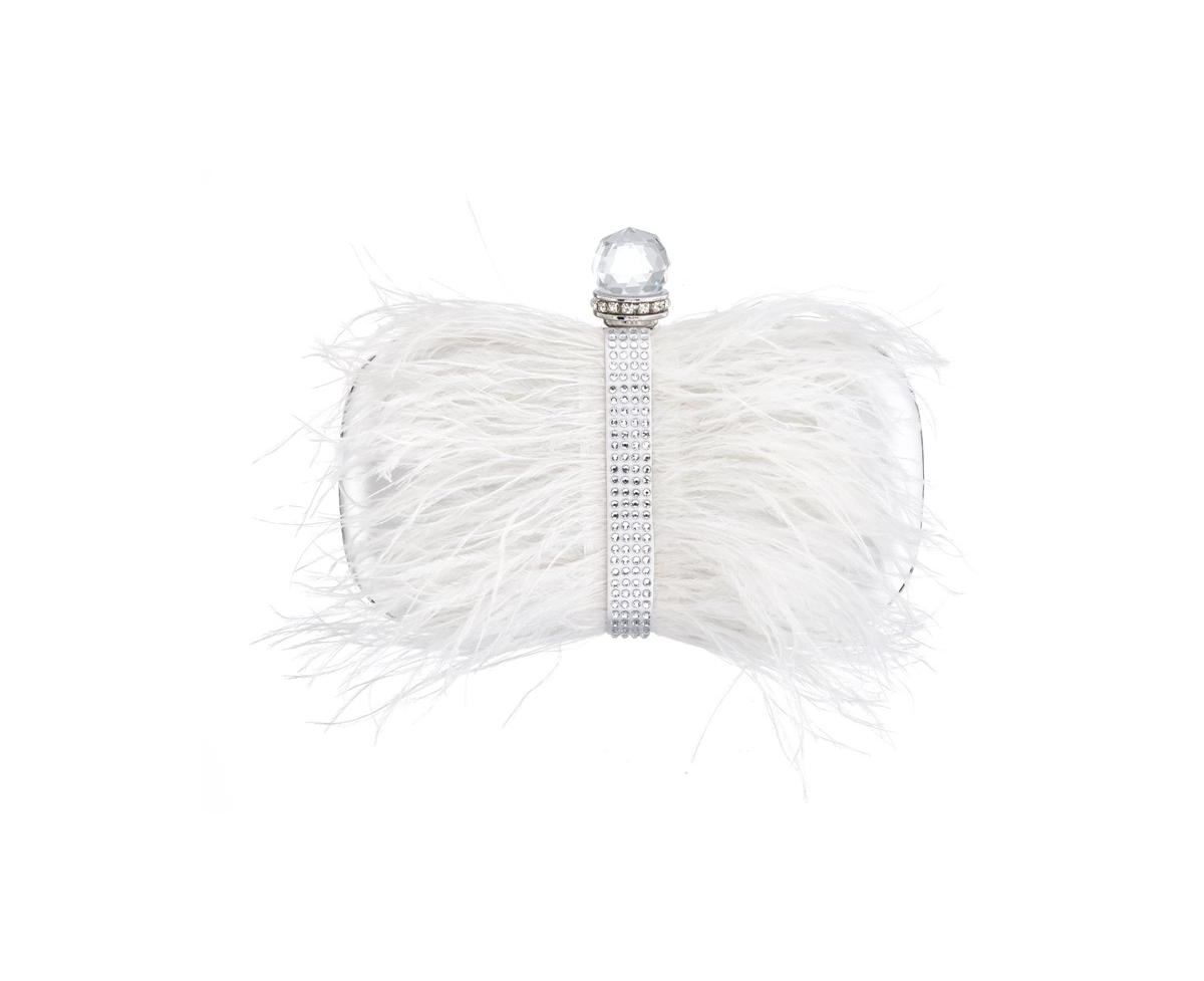 Women's Feather Embellished Minaudiere Clutch - Red Rouge