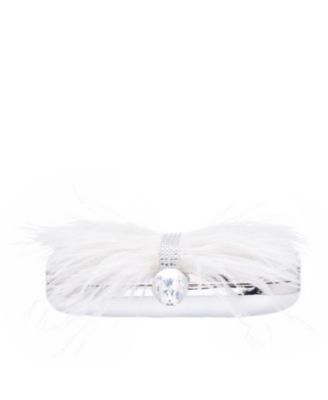 Women's Feather Embellished Minaudiere Clutch