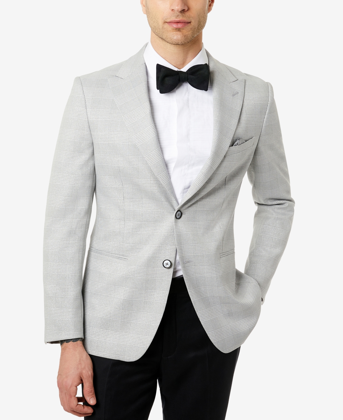 Tallia Men's Slim-fit Cream Metallic Plaid Evening Jacket In Silver ...