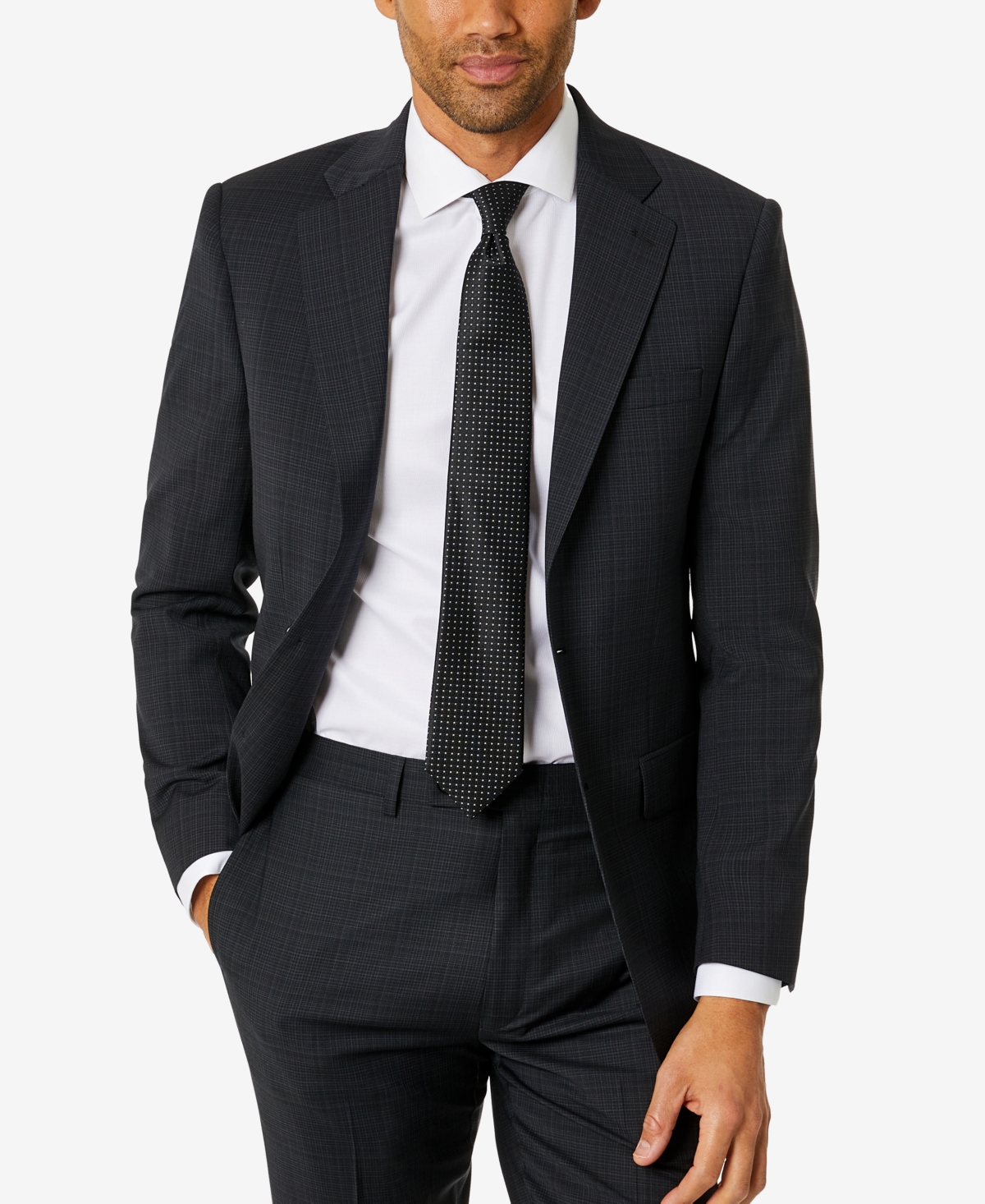 Calvin Klein Men's Slim-fit Plaid Suit Separate Jacket In Charcoal |  ModeSens