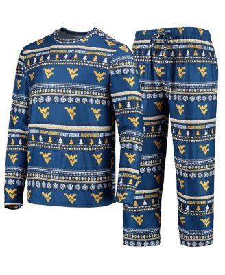 Men's Navy West Virginia Mountaineers Ugly Sweater Long Sleeve T-shirt and Pants Sleep Set