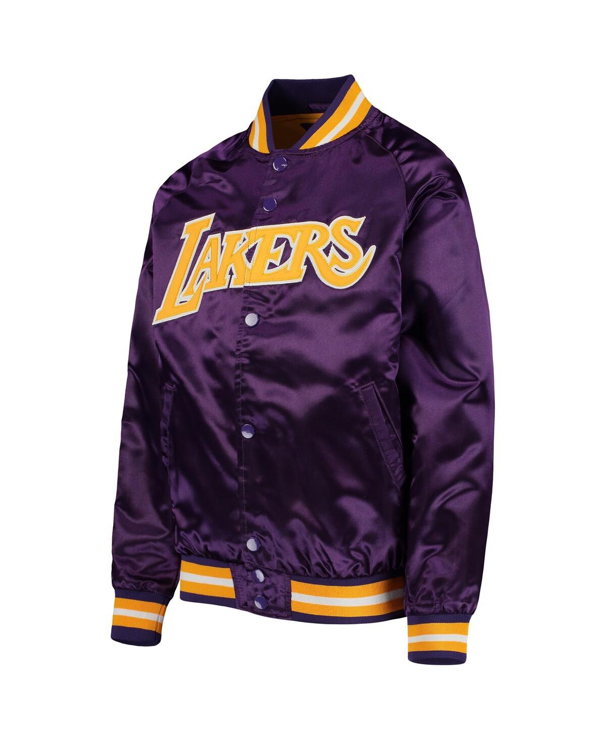 Big Boys Mitchell & NessLos Angeles Lakers Hardwood Classics Satin Raglan Full-Snap Jacket - Purple
