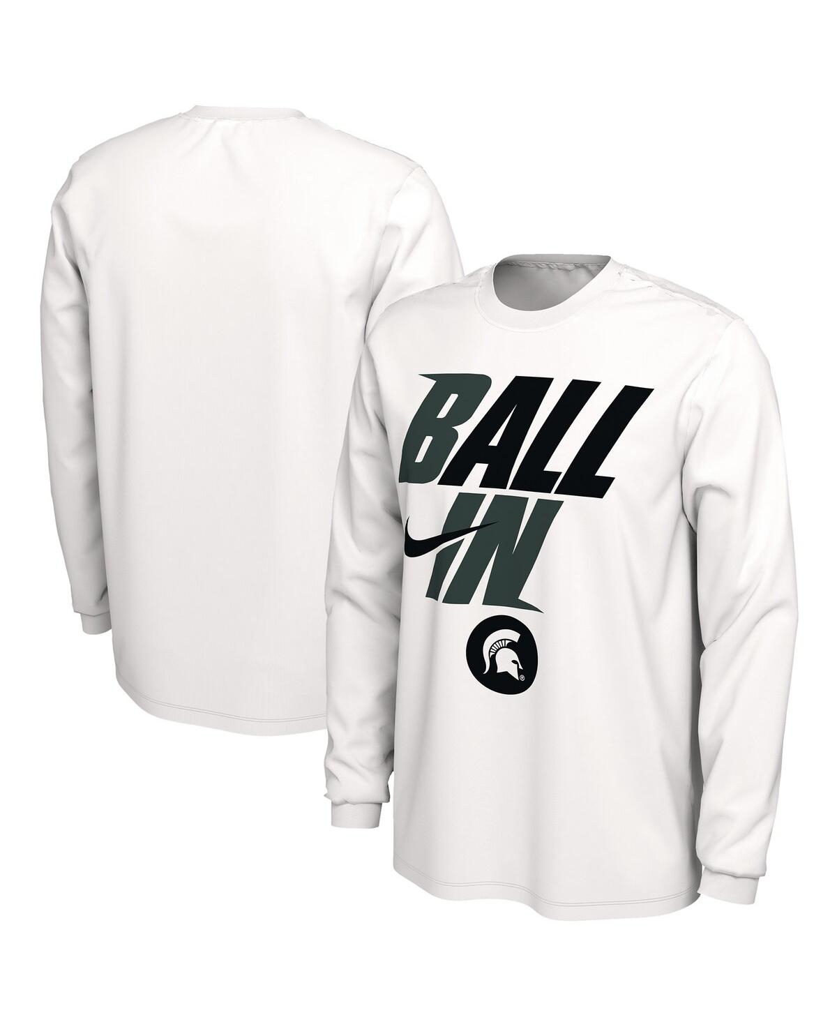 Men's NikeMichigan State Spartans Ball In Bench Long Sleeve T-shirt - White