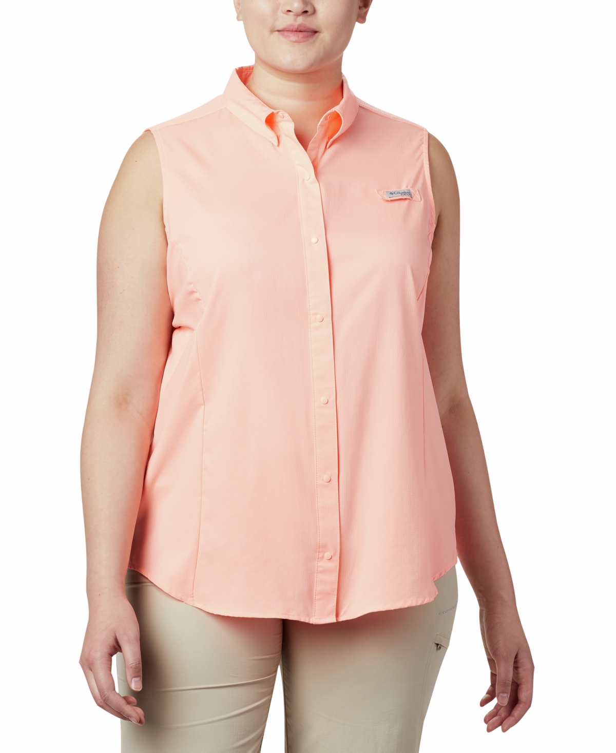 Plus Size Pfg Tamiami Button-Front Sleeveless Top - Tiki Pink